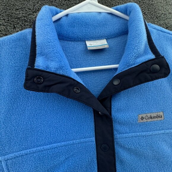 Columbia Blue Fleece Pullover Top Women Medium Long Sleeve 1/4 Snap Adult Soft - Picture 7 of 11